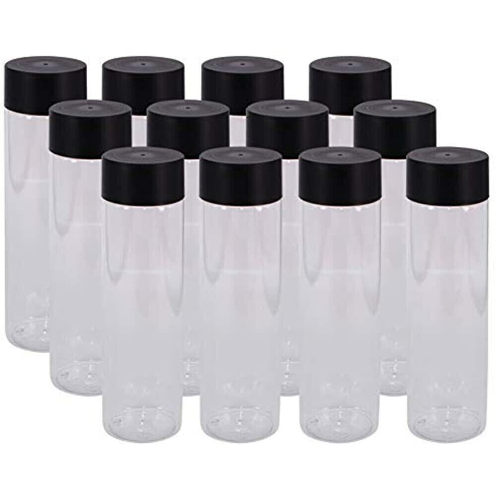 Boolavard 12 Pack 13.6 OZ (400 ml) Clear PET Plastic Juice Bottles With Black Lids Smoothie Ideal For Milk and Other Beverage