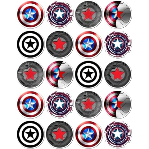 Scoleswall Stickers 20 Pcs Per Pack Captain Aesthetic America Colorful Shield Vinyl Logo Laptop Waterproof Skateboard Bike Bumper Car Guitar Water Bottle Luggage, White, 2.1 x 2.1 inch Cover