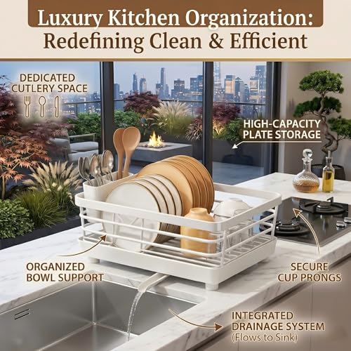 Small Dish Drying Rack for Kitchen Counter, Stainless Steel Dish Rack with Drainboard, Drain Spout and Utensil Holder, Compact Dish Drainer by Generic - Image 4