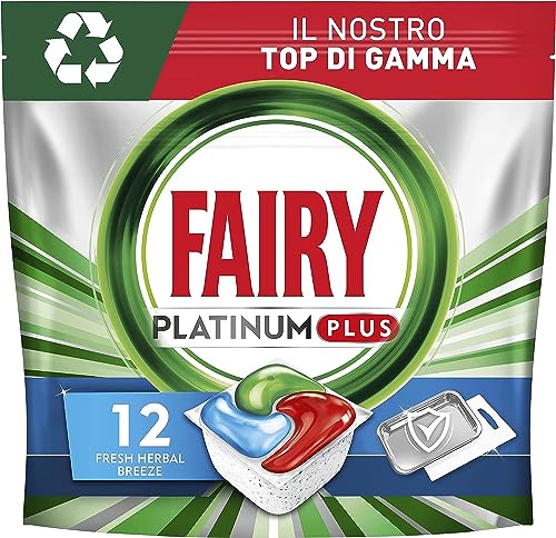 Fairy Platinum Detersivo Pastiglie Lavastoviglie Plus, Brillantante, 12 Capsule Lavastoviglie, Brezza Di Erbe Fresche, Tecnologia Pulizia Profonda, Co