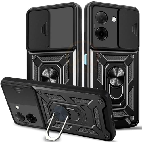 Image of Armor Bumper Back Cover Case for Poco C71 / Redmi A5 Rotating Camera Cover, Ring Holder & Kickstand | Heavy Duty & 360 Degree Protection Poco C71 / Redmi A5 Back Cover (Black)
