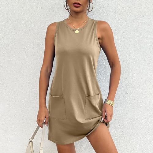 Womens Summer Dresses 2024 Casual Sleeveless Vacation Beach Sundresses Petite Loose Fit Tank T Shirt Mini Dress2