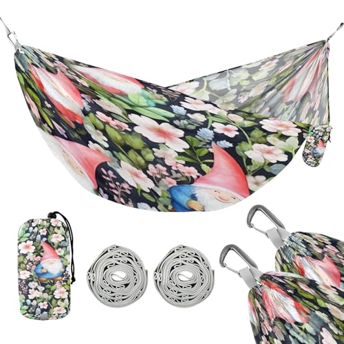 ATTX Gnomes Flower Camping Hammock - Lightweight & Portable Hammocks, Heavy Duty 330lbs Capacity for Indoor, Hiking, Backpacking, Travel, Backyard, Beach#366