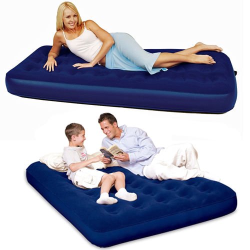 Deluxe Single Inflatable Airbed - Flocked Coil Beam Construction Camping Mattress | For Vacation, Camping & Indoors | Coil Beam Construction, Flocking Surface, Quick-release Valve - 191 x 76 x 22cm