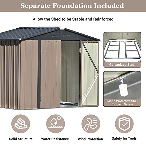 6 X 4 Ft Metal Outdoor Storage Shed, Metal Tool Shed Storage House W/Lockable Door & Adjustable Shelf, Outdoor Tool Storage Sheds W/Vents For Backyard Garden Patio Lawn, 6 X 4 Ft, Brown #TOP2