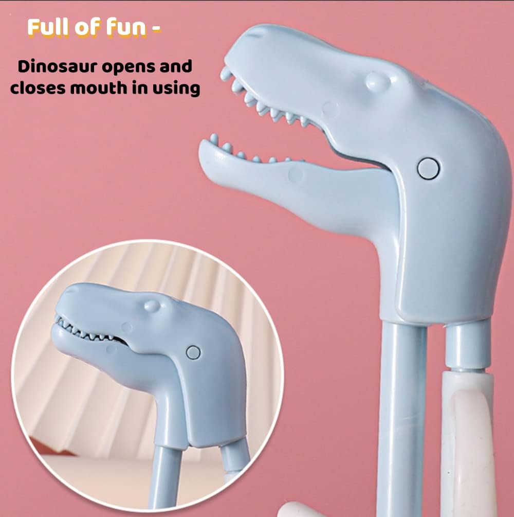 Training Chopsticks for Kids, Jawbush 3 Pairs Reusable Kids Chopsticks, Cute with Dinosaur Head, Non-slippery Indented Tips and Adjustable Finger Loops, Easy to Use and Clean, Dishwasher Safe