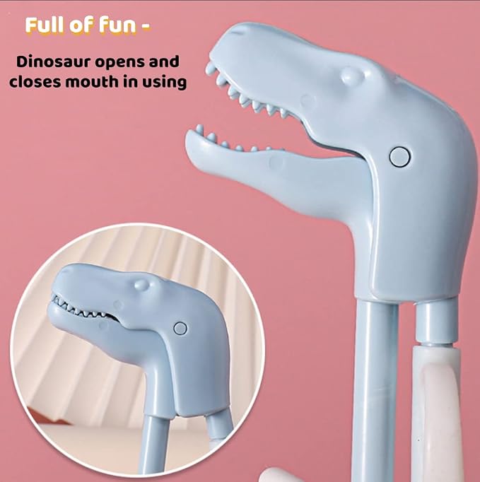 Palitos chinos de entrenamiento para niños, 3 pares reutilizables Jawbush con cabezas de dinosaurio, punta estriada antideslizante y lazos ajustables para dedos, fáciles de usar y limpiar, aptos para lavavajillas miniatura 6