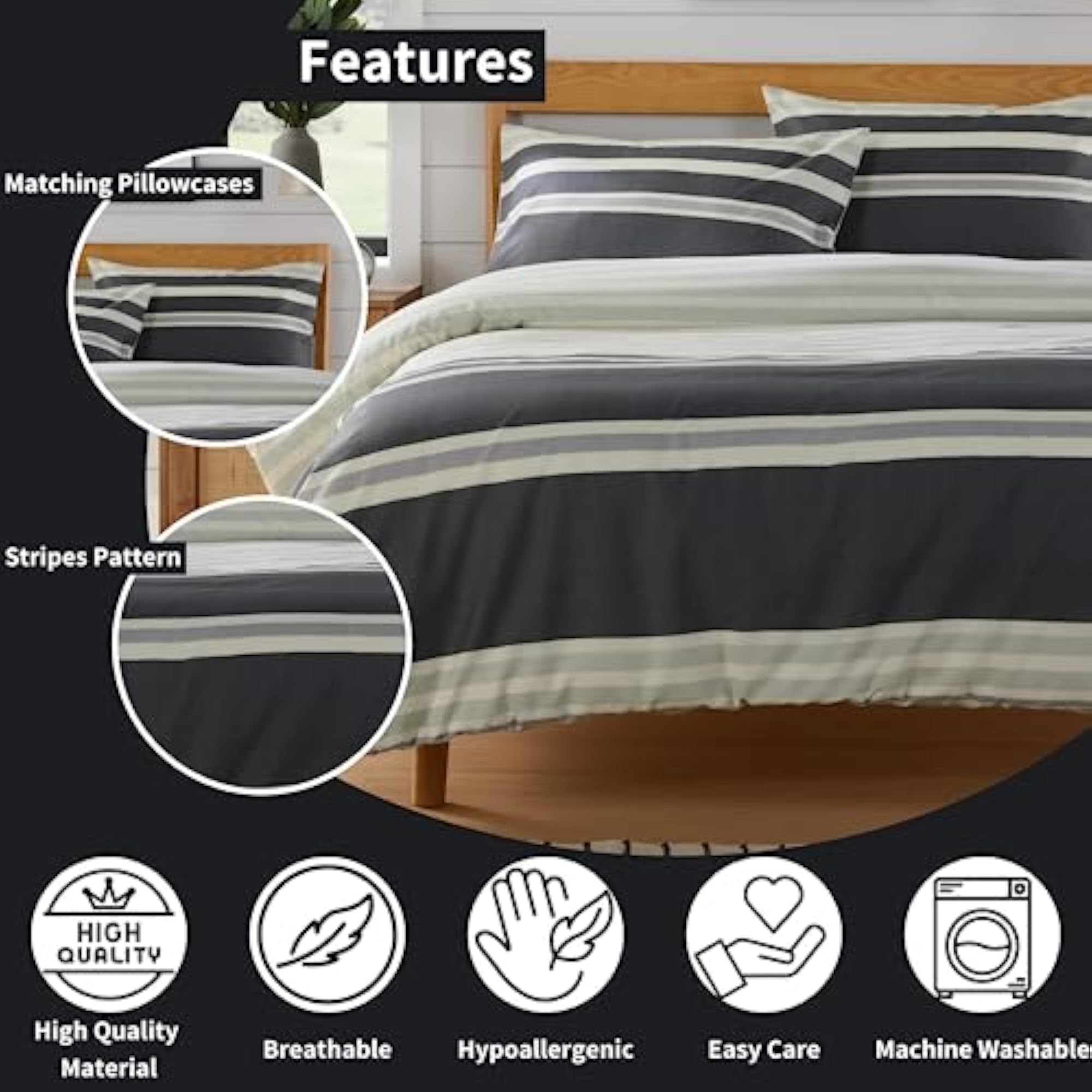 Miami Stripes Duvet Cover Set, Luxury Cotton Blend