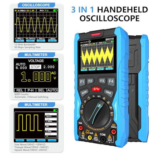 Image of SK210 Digital Oscilloscope Multimeter, 12MHz Bandwidth, 3IN1 Digital Oscilloscope Multimeter DDS Generator, 50MS /s Sampling Rate, 6000 Counts, Voltage, Current, Capacitor, Resistor, Diode Test