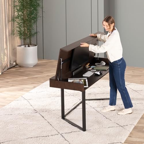 Transformer Table - Expandable Dining Table to Computer Desk, Work-from-Home Office Desk, Gaming Desk, Study Desk, Space-Saving Adjustable Furniture, Dark Walnut