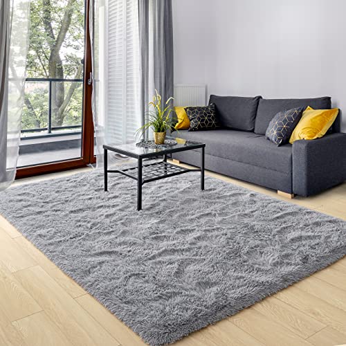 Ultra Soft Grey Rugs For Bedroom 4X6 Feet, Fluffy Shag Area Rugs For Living Room, Large Comfy Furry Rug For Boys Kids Baby Room Decor, Non Slip Nursery Rug Modern Indoor Fuzzy Floor Carpet #TOP6