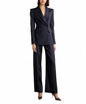 2 Piece Pinstripe Suit for Women Double Breasted Stripe Suit Womens Business Work Pant Suit Set Slim Fit