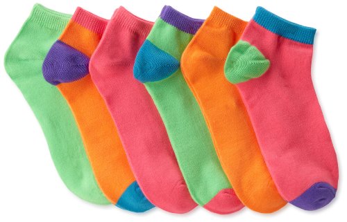 Jefferies Socks Girls 7-16 Neon Tipped Solid Low Cut Socks 6 Pair Pack