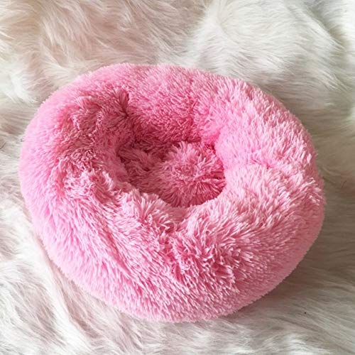 Panier donut amovible 50cm pour chien, lit en peluche lavable et apaisant rose