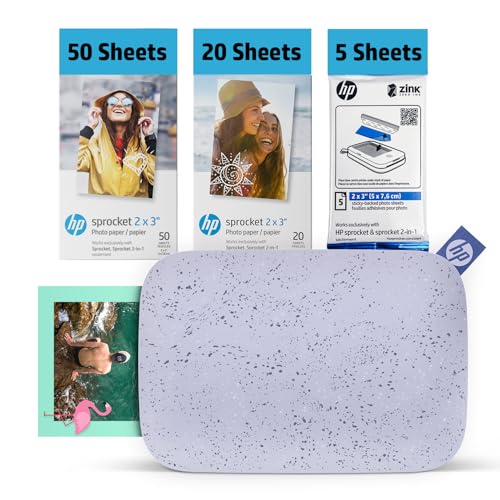 HP Sprocket 2x3 �C���X�^���g�X�}�[�g�t�H���t�H�g�v�����^�[ 75���Z�b�g - Bluetooth �|�[�^�u���J���[ ���C�����X���o�C���v�����^�[ (�p�[�v��) Zink Sticky-Back Photos
