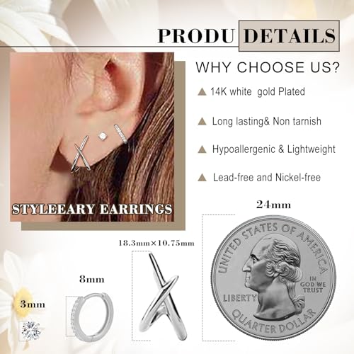 Gold Huggie Hoop Stud Earrings Set for Women Trendy, Dainty Small 14K Gold Earrings for Multiple Piercing, Hypoallergenic Simple Minimalist CZ Cartilage Earrings for Women Gifts 3Pairs3