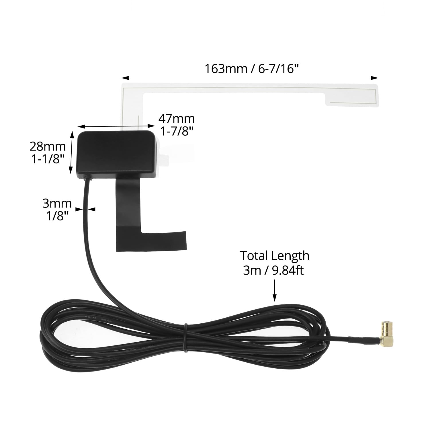 QWORK® Antena Radio Coche, Antena Digital Coche con 3 Metros Cable