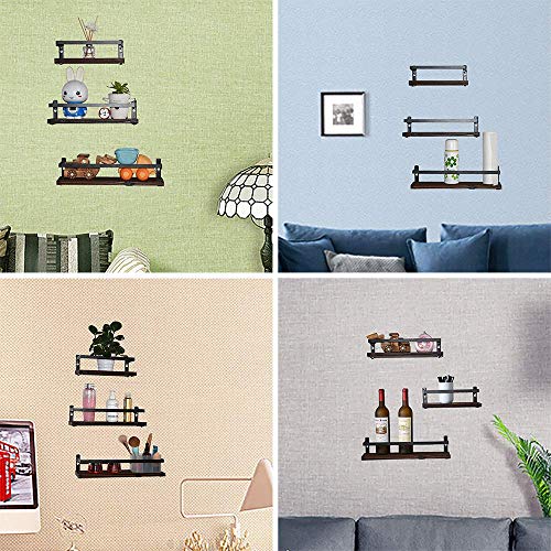 Phunaya Floating Shelves Rustic Wood Wall Mounted Shelf Practical Metal Fence Design – Ideal For Bedroom, Bathroom, Kitchen Set Of 3 #TOP5