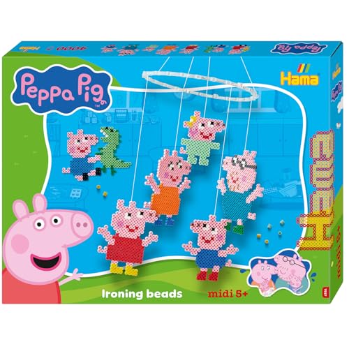 Hama Beads 7917 Peppa Wutz & Sister, Paquete Grande de Regalo con 4.000 Cuentas Midi, 2 tableros de Clavijas, Plantilla con Motivos, Papel de Planchar, Instrucciones y Anillo móvil