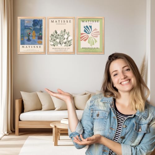 Image of Good Hope Set of 3 Henri Matisse Wall Art Paintings Framed Poster 10x13 Inch Frame Posters for Cafe Restraunt Home Decor, Living Room, Bedroom, Kitchen, and Office Wall Decoration Classic Aesthetic Wooden art Photo Frames