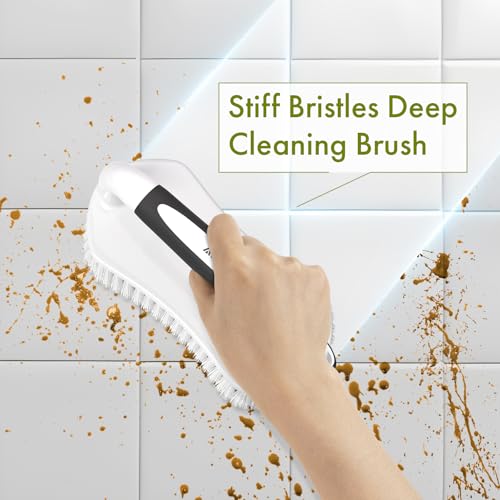 Image of Amazer Scrub Brush for Cleaning Comfort Grip Shower Scrubber Stiff Bristles with Handle Heavy Duty Cleaner Brush for Tub Sink Carpet Floor - Pack of 2 (Black+Black)