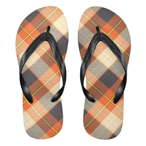 Orange Square Plaid Flip Flops for Beach Thong Sandals Anti-slip Lightweight Beach Shoes for Summer Swim Travel