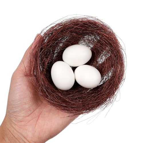 Image of Hemoton Artificial Bird Nest 5.51In Rustic Thread Birds Nest Ornament for Garden Home Decoration and Birdcage Accessories