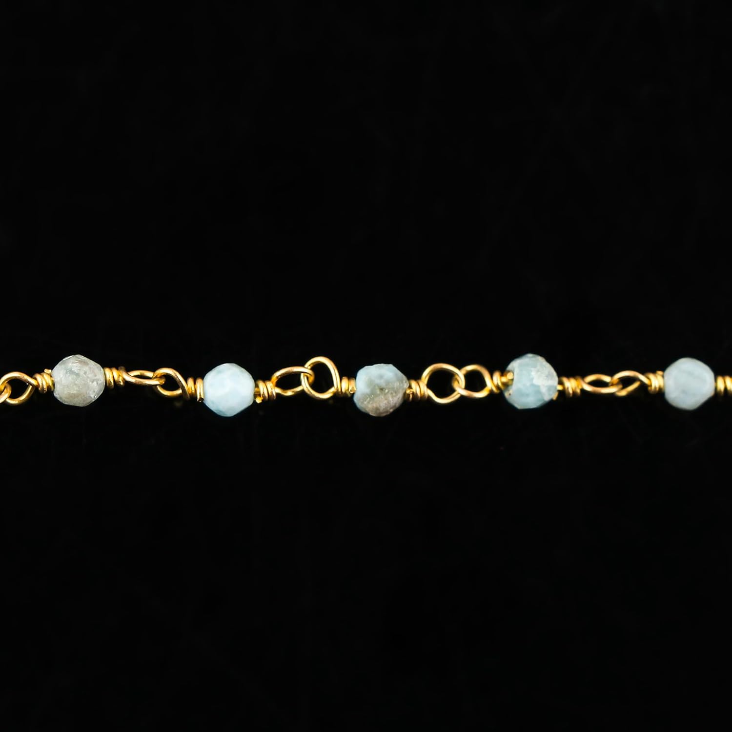 Natural Larimar Beaded Rosary Anklet, Handmade Craft, Anklet Beads Bracelet, Chakra Healing Anklet, Gemstone Women Jewelry, Dainty Gold Plated Anklet 9 inch + 1.5 inch - Image 5