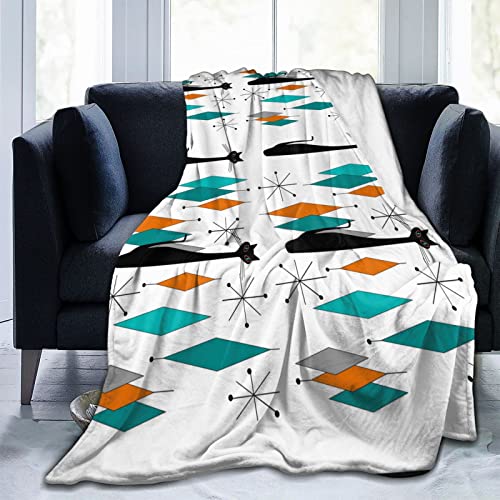 Mid Century Modern With Black Cat Flannel Blanket Soft Cozy Lightweight Throw Blanket Gifts For Couch Sofa Bed Living Room Travel Home Decor 60X50In #TOP6