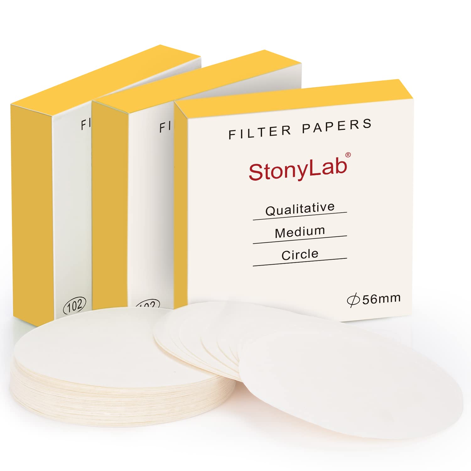 stonylab QualitativeFilter Paper Circles, 3-Box 56 mm Diameter Cellulose Filter Paper with 20 Micron Particle Retention Medium Filtration Speed, Set of 3 x 100 Pcs