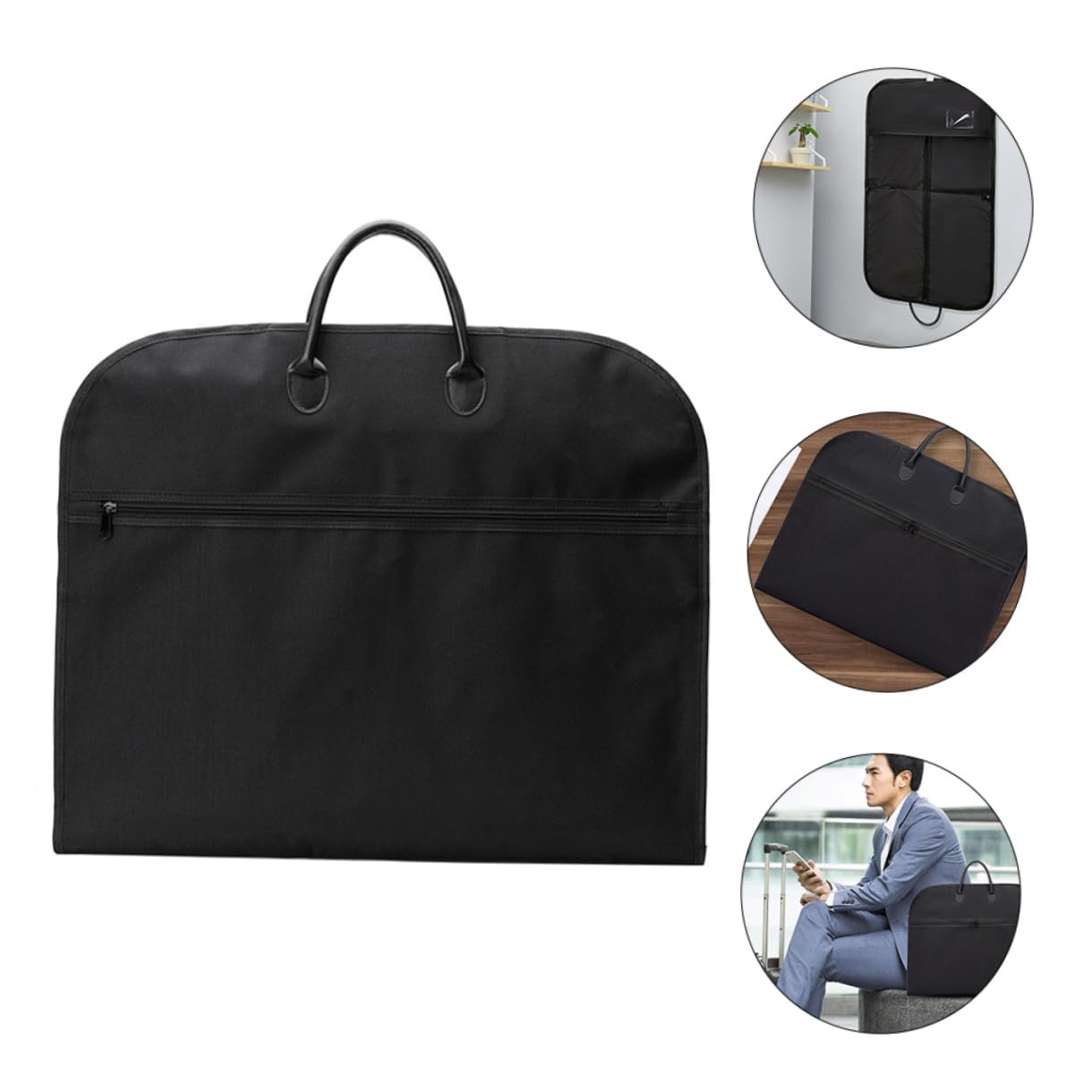 Housoutil Bolsa para Trajes Plegable Portátil Negra Funda para Vestidos y Ropa de Viaje Asas de Cuero para Colgar Tamaño Grande para Trajes Abrigos y Uniformes Adecuado para Viajes de