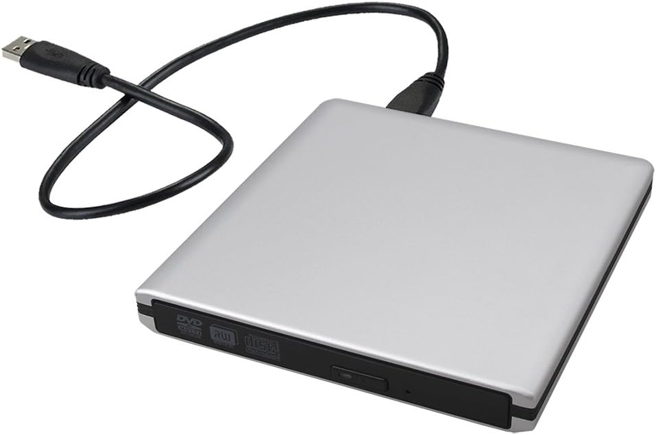DLPIN External CD Drive USB 3.0 Ultra Portable External CD DVD Drive DVD CD RW DVD ROM Drive Writer Burner for High Speed Data Transfer Laptops Desktops (Silver)