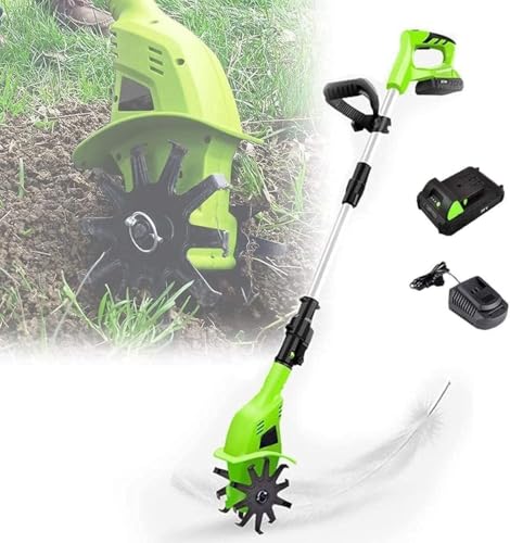 KjoiDWz ELzEy Motoazada eléctrica Motocultor eléctrico a batería, Ancho de Trabajo 10 cm, Profundidad 25 cm, Mango Ajustable reexcavación de Hierba o Mezcla de Suelo