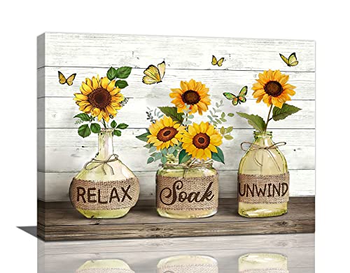 Farmhouse Bathroom Decor Wall Art Rustic Sunflower Bathroom Pictures Canvas Print Country Bathroom Painting Prints Wall Decor Framed Artwork Decor For Living Room Bathroom 12"X16" #TOP2