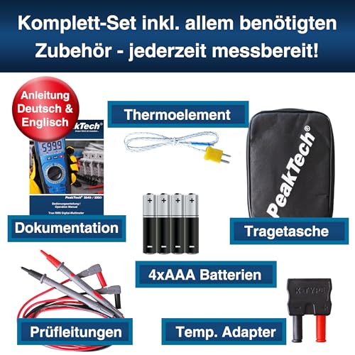 PeakTech P 3350 – True RMS Multimeter mit Digital Anzeige – Strommessgerät mit 6000 Counts –...
