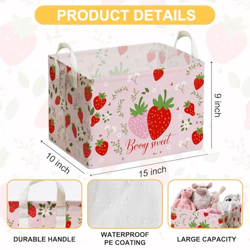 Image of Strawberry Foldable Storage Box, Strawberries Waterproof Fabric Toy Organizer Box for Boys Girls, Strawberries Storage Boxes for Nursery Room, Strawberry Gifts Basket, Storage Basket for Room Decor