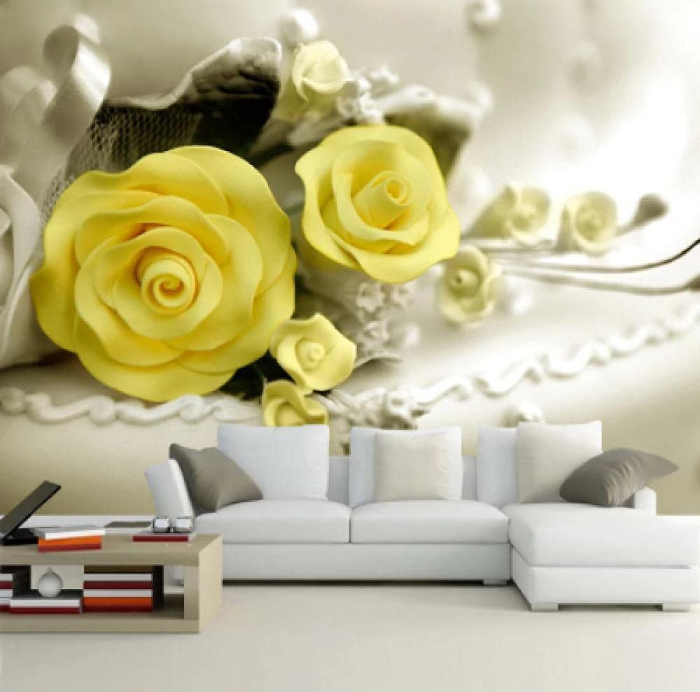 XPINGO Wall Mural Photo Wallpaper Rose Flower Yellow Stamens 3D Wall Illusion,Decor Mural Wallpaper for Bedroom Adults Living Room Peel and Stick Wall Photo Removable Wall Art 140 x 70 cm