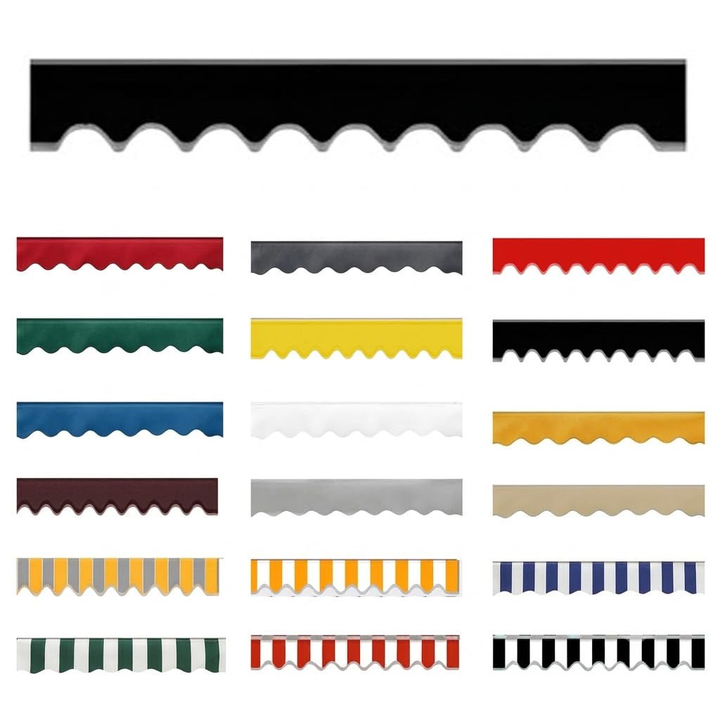 Replacement Awning Valance UV Resistant,Waterproof Fabric Strip Valance Only 26cm Height Durable Scalloped Valance for Awnings Replacement Accessory for Outdoor,Black,W330xH26cm