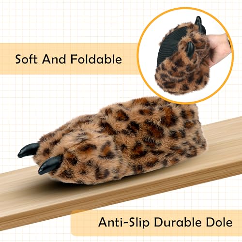 Image of Women Plush Animal Paw Slippers Funny Novelty Bear Claw Slippers Cozy Furry Warm Memory Foam Slippers Gifts for Halloween Christmas