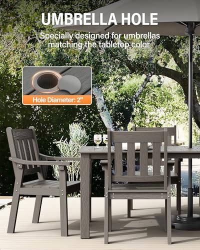 Image of YEFU HIPS Patio Table Set: 10 Piece Outdoor Table and Chairs Dining Furniture Set with Umbrella Hole - Gray Modern Plastic Dining Sets 8 Person for Outside Deck with Metal Aluminum Frame