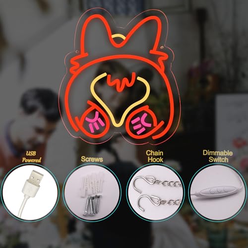 Image of Cute Corgi Neon Sign USB Powered for Wall Decor, Corgi Dog Neon Sign Dimmable LED Neon Light Sign for Bedroom Home Decor Birthday Gift for Corgi Lover