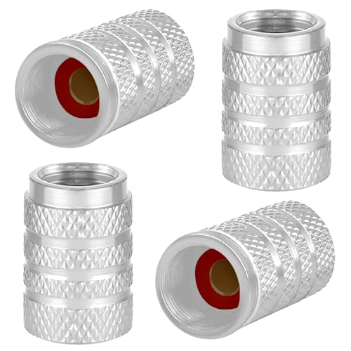 4 Stück Aluminium-Reifenventilkappen Auto-Staubkappen für Autoreifen Universal-Reifenventilkappen Autokappen mit Dichtung (Silber-Weiß)