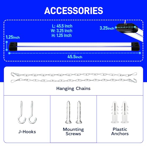 Image of hykolity 4FT 60W LED Shop Light,6500LM[450W Equivalent] 5000K Daylight | Plug-in Utility Linkable Shop Lights for Garage Workshop Warehouse Basement, Ceiling Hanging or Surface,Black,4 Pack