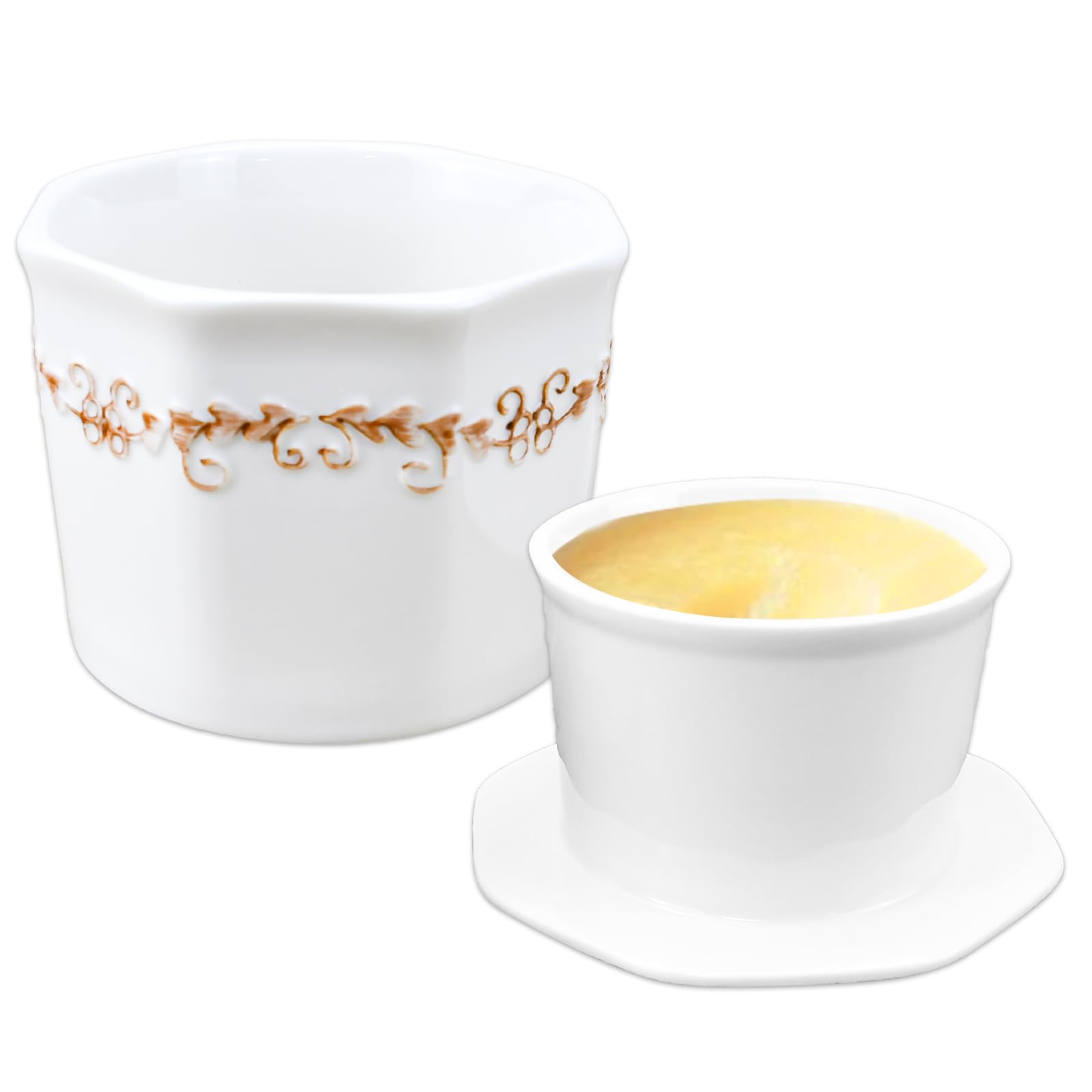 Burriera In Ceramica Bianca Con Coperchio – Capienza 250 G, Lavabile In Lavastoviglie, Per Frigo E Tavola
