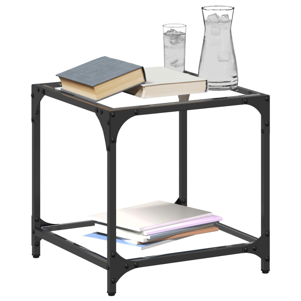 Mesa de centro de cristal transparente, 40 x 40 x 40 cm, estructura de acero, diseño moderno, mesa de salón para aperitivos, bebidas, artículos decorativos, fácil de limpiar