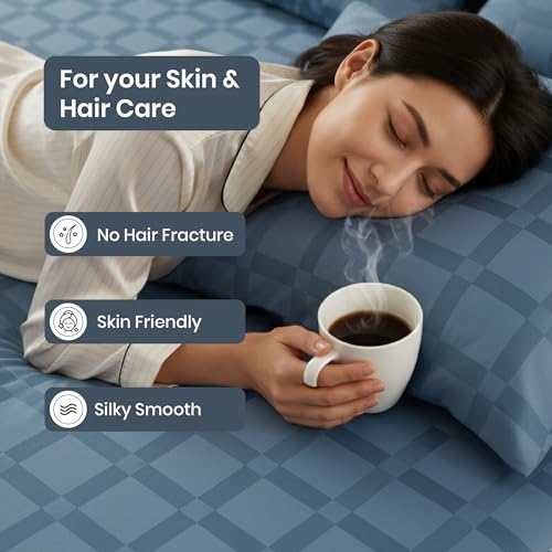 Image of Mush Satin Bedsheet King Size with 2 Pillow Case | 400 TC Bedsheets for King Size Bed | Cooling, Soft & Breathable Satin Bed Sheet, Premium Bedsheets Kingsize (Eclipse Navy, Jacquard Collection)