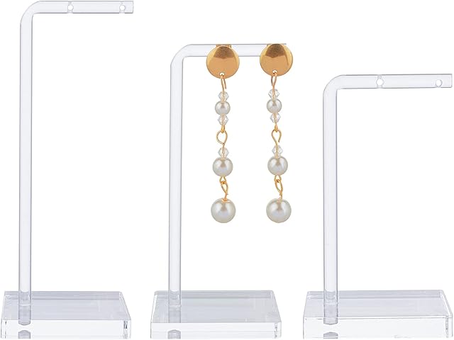 FINGERINSPIRE 3 Pcs Acrylic Earring Display Stand with Mixed Size (13&10&9cm Height), L Shape Clear Jewelry Retail Holder, Grooves on Bar for Earrings, Signpost-Style Pair Hanging Earring Show