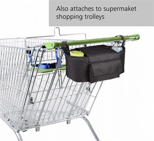 Allis Pram Organiser, 2 in 1 Buggy Organiser with Five Pockets, Universal Fit for Most Pushchairs and Versatile Shoulder Straps, Versatile Design - Black