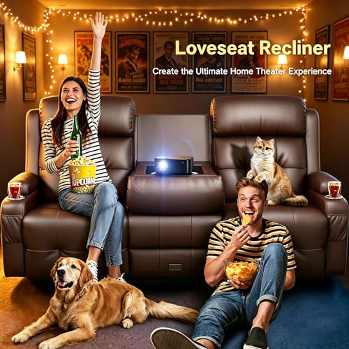 Image of Home Theater Seating, 3 Seat Power Recliner Sofa with Massage & Heat, Wall Hugger Reclining Loveseat with USB, RV Couch with LED Lights, Flip Backrest, Cup Holders for Movie Theater & Gaming Room