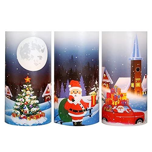 Yurozac Christmas Flameless Candles With 6H Timer, Flickering Battery Operated Real Wax Electric Led Pillar Candles For Xmas Decoration Santa Claus Decal Set Of 3, D3 X H6 #TOP15